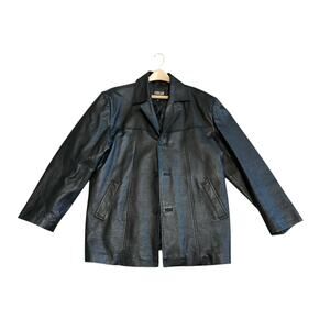 Cougar Black Classic Leather Jacket Size Large Men's Button Up Casual